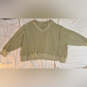 AE oversized big hug waffle v neck sweatshirt